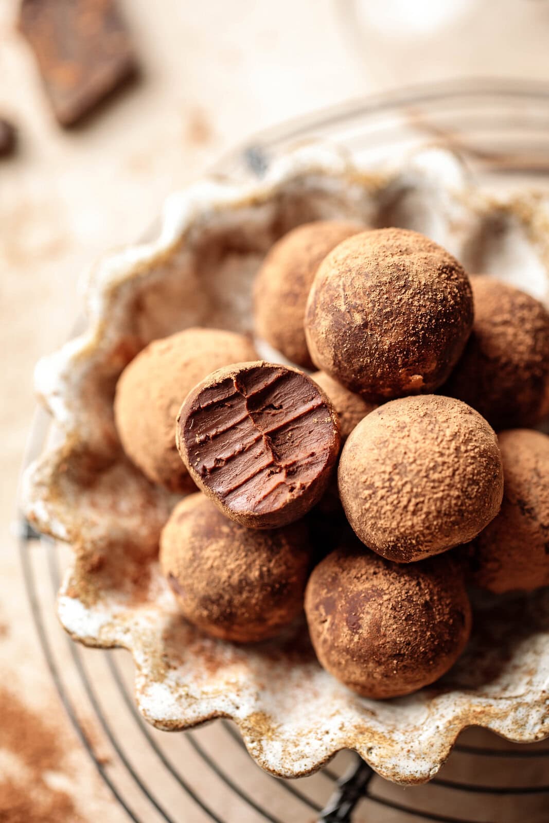 Delight Fuel chocolate truffles in a decorative bowl, close-up shot.