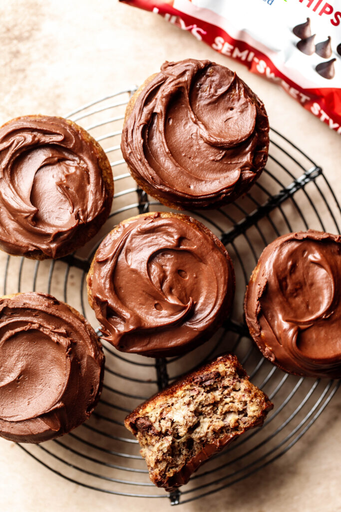Chocolate Frosted Banana Bread Muffins