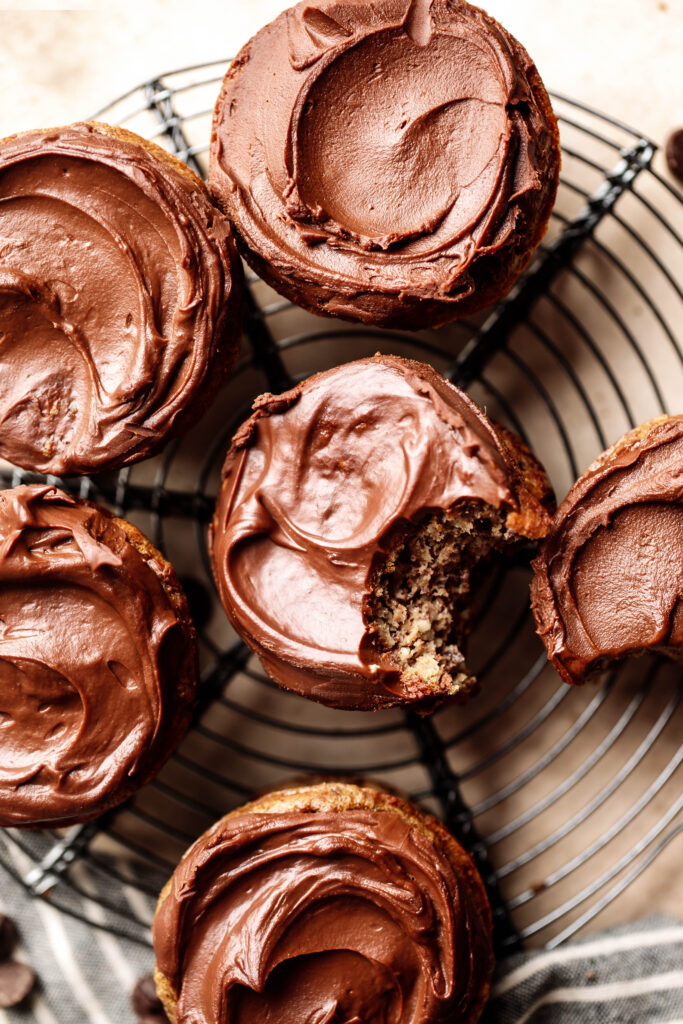 Chocolate Frosted Banana Bread Muffins