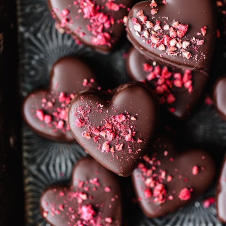 Heart-shaped chocolates with pink sprinkles for Delight Fuel.