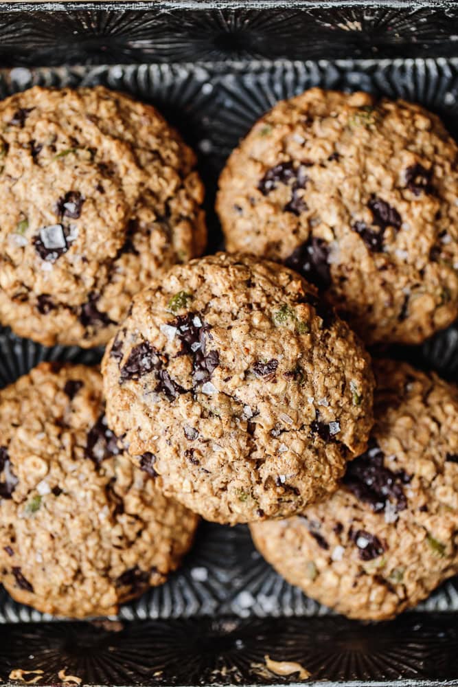 Freshly baked chocolate chip cookies with crispy edges and gooey chocolate chunks.